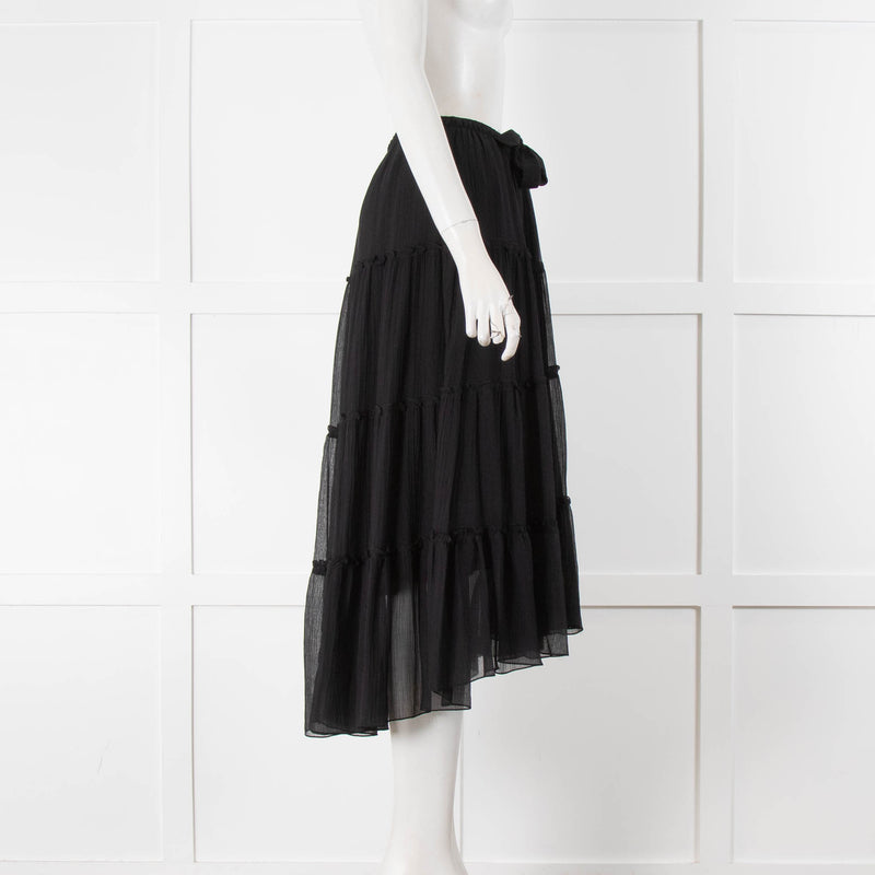See By Chloe Black Frill Detail Draw String Skirt