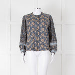 Iris Blue Block Print Floral Soft Cotton Blouse