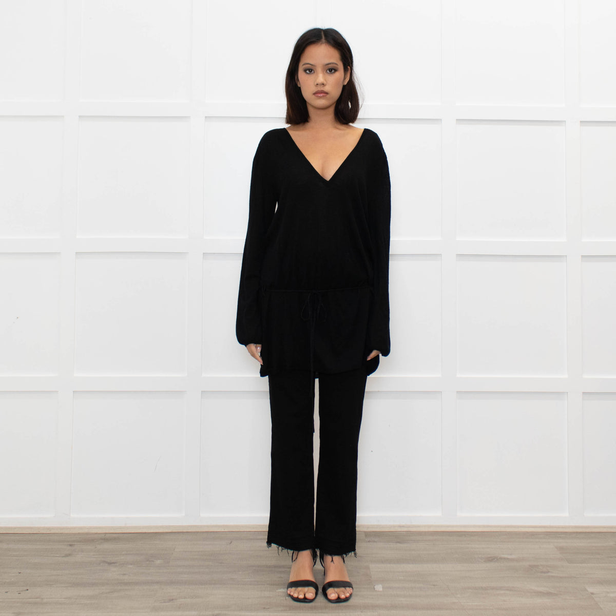 Zadig & Voltaire Lux Black Fine Knit Belted Sweater