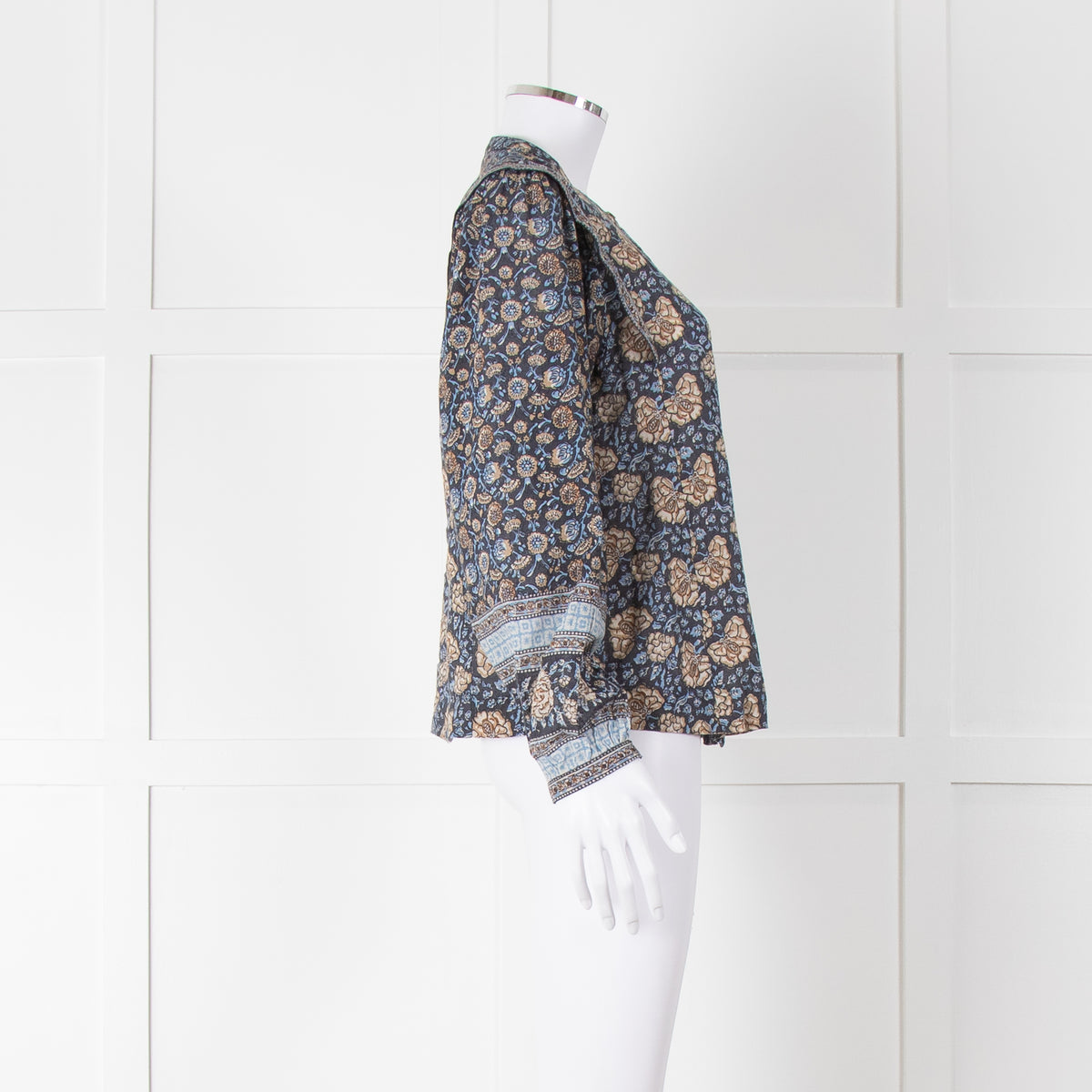Iris Blue Block Print Floral Soft Cotton Blouse