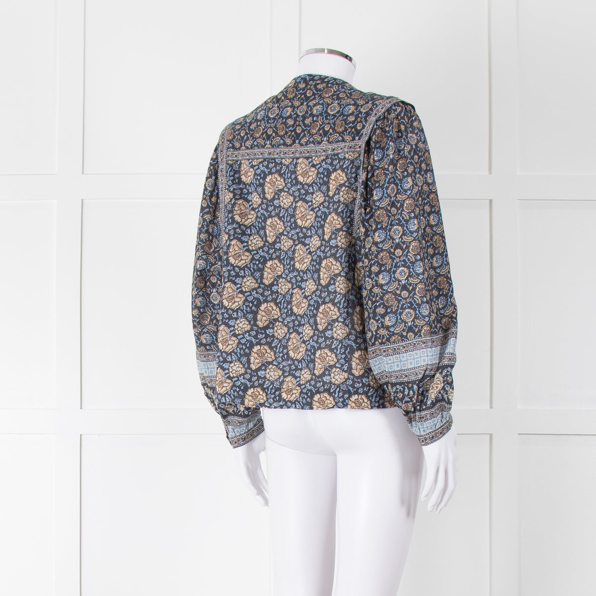 Iris Blue Block Print Floral Soft Cotton Blouse