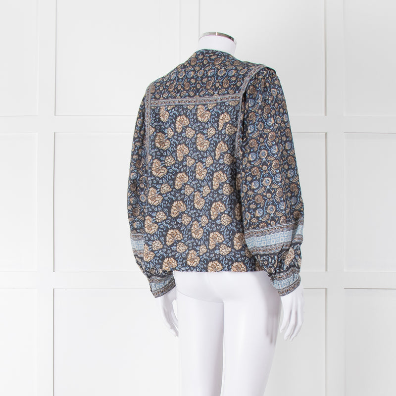 Iris Blue Block Print Floral Soft Cotton Blouse