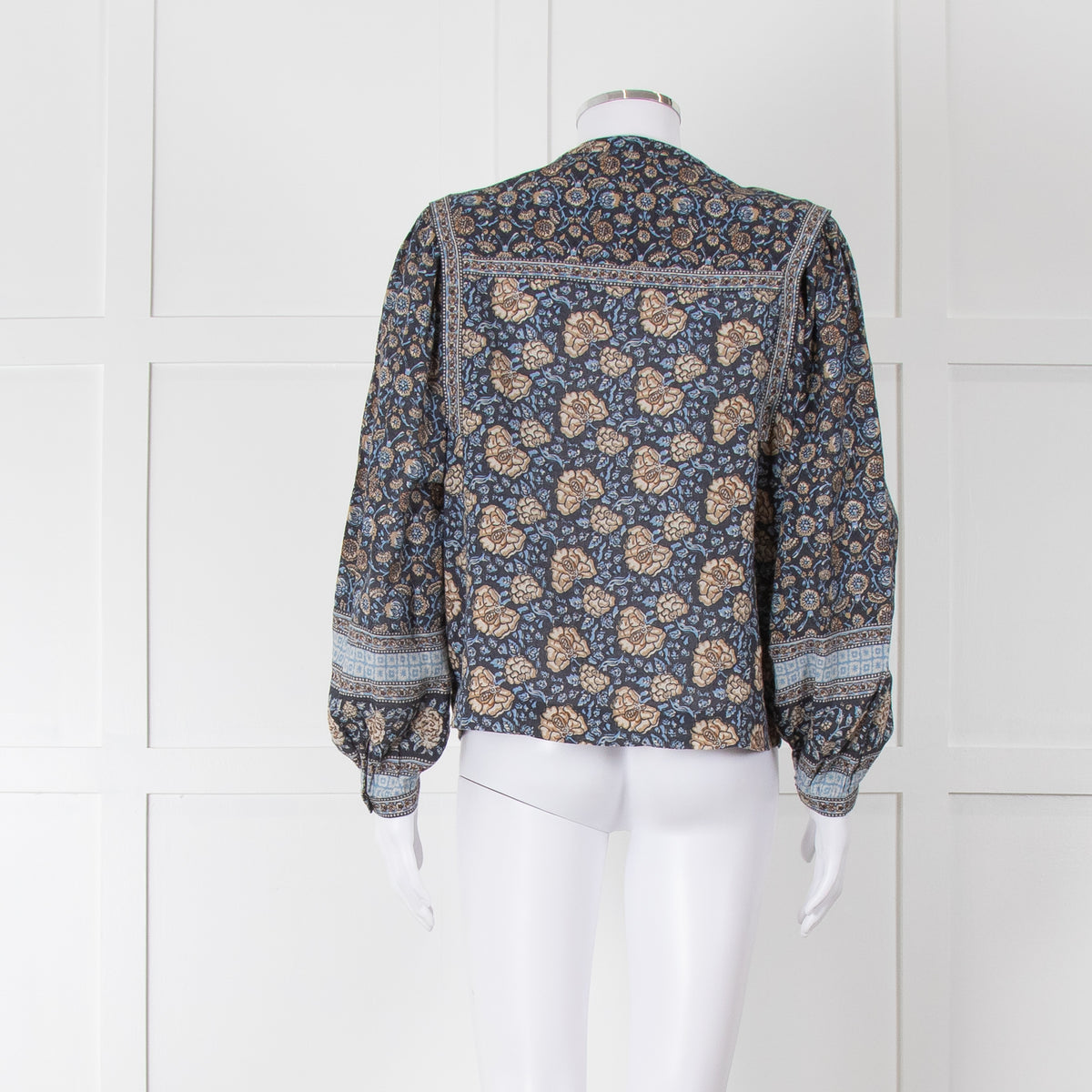 Iris Blue Block Print Floral Soft Cotton Blouse