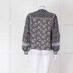 Iris Blue Block Print Floral Soft Cotton Blouse