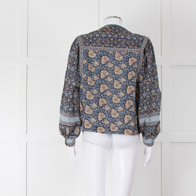 Iris Blue Block Print Floral Soft Cotton Blouse