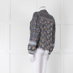 Iris Blue Block Print Floral Soft Cotton Blouse