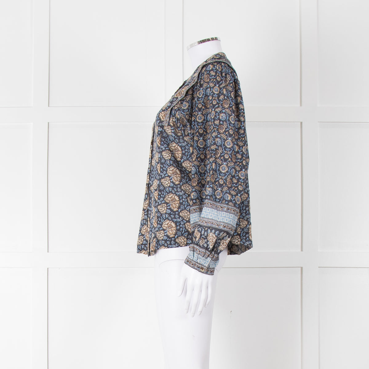 Iris Blue Block Print Floral Soft Cotton Blouse