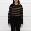 Ba&sh Black Brown Stripes Gold Buttons On Shoulders Wool Blend Jumper