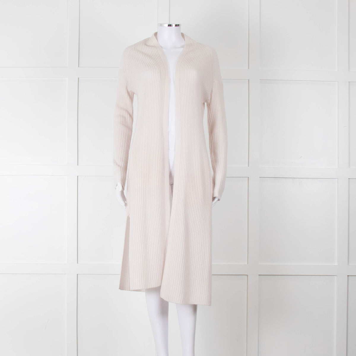360 Cashmere Cream Long Line Ribbed Cardigan