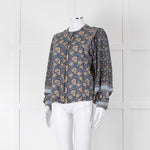 Iris Blue Block Print Floral Soft Cotton Blouse