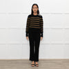 Ba&sh Black Brown Stripes Gold Buttons On Shoulders Wool Blend Jumper
