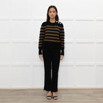 Ba&sh Black Brown Stripes Gold Buttons On Shoulders Wool Blend Jumper