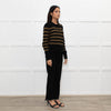 Ba&sh Black Brown Stripes Gold Buttons On Shoulders Wool Blend Jumper