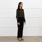 Ba&sh Black Brown Stripes Gold Buttons On Shoulders Wool Blend Jumper