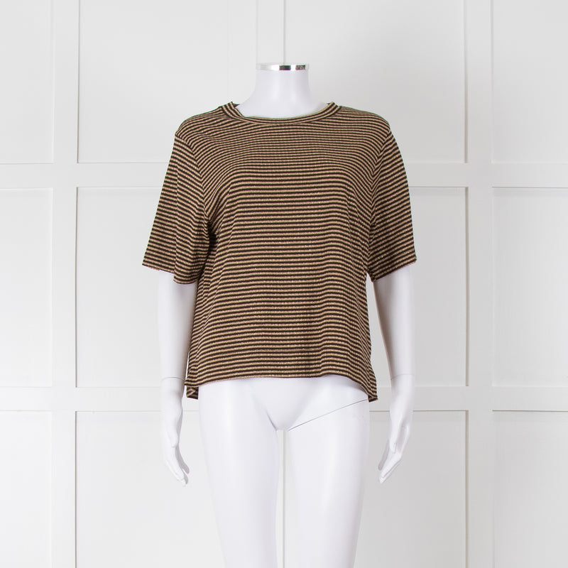 Momoni Gold and Brown Stripe Short Sleeve T-Shirt