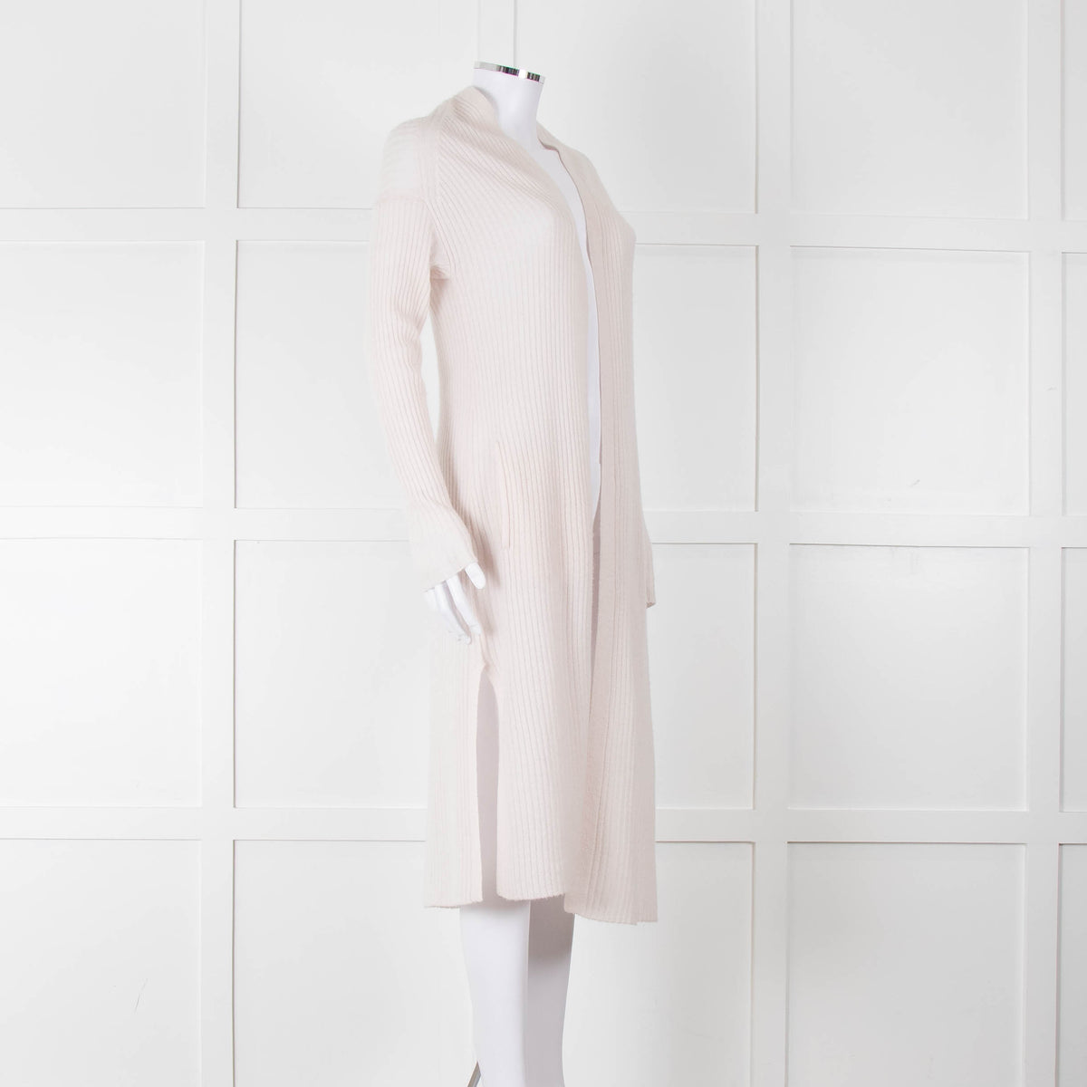 360 Cashmere Cream Long Line Ribbed Cardigan