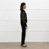 Ba&sh Black Brown Stripes Gold Buttons On Shoulders Wool Blend Jumper