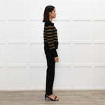 Ba&sh Black Brown Stripes Gold Buttons On Shoulders Wool Blend Jumper