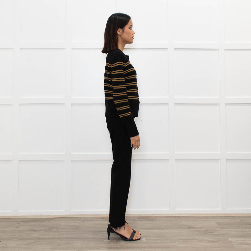 Ba&sh Black Brown Stripes Gold Buttons On Shoulders Wool Blend Jumper