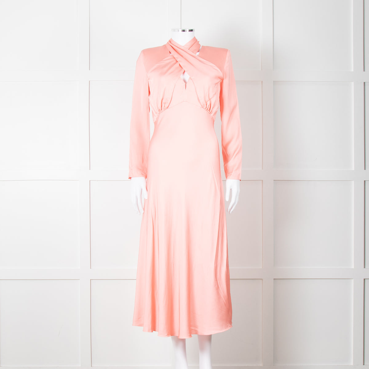 Sandro Pink Satin Midi Dress with Tie Back