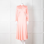 Sandro Pink Satin Midi Dress with Tie Back