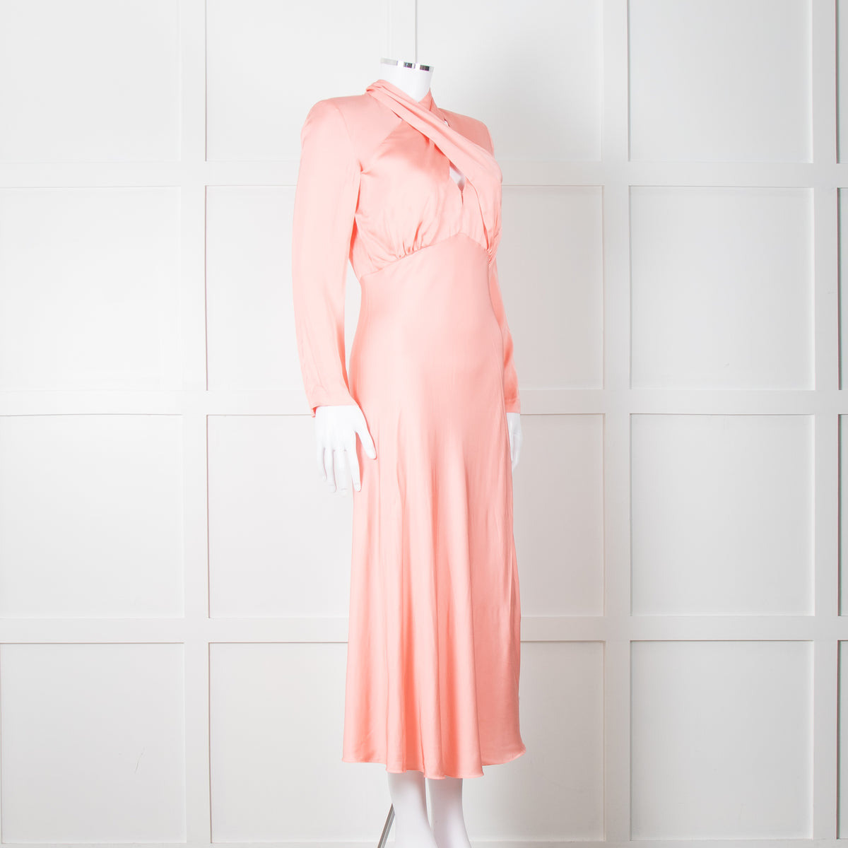 Sandro Pink Satin Midi Dress with Tie Back