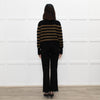 Ba&sh Black Brown Stripes Gold Buttons On Shoulders Wool Blend Jumper