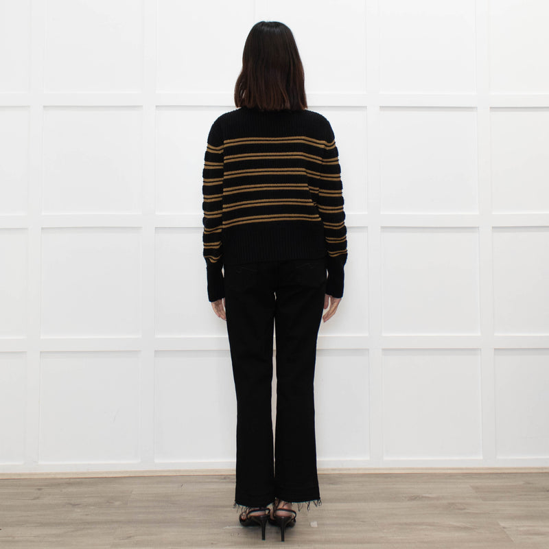 Ba&sh Black Brown Stripes Gold Buttons On Shoulders Wool Blend Jumper