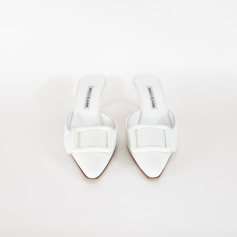 Manolo Blahnik White Maysale Leather Court Shoes