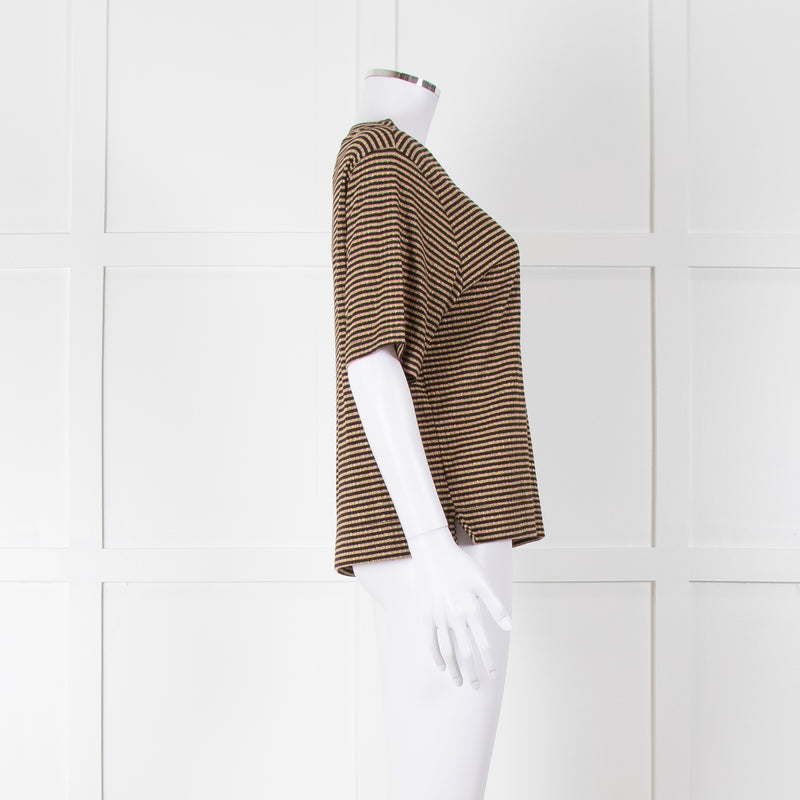 Momoni Gold and Brown Stripe Short Sleeve T-Shirt