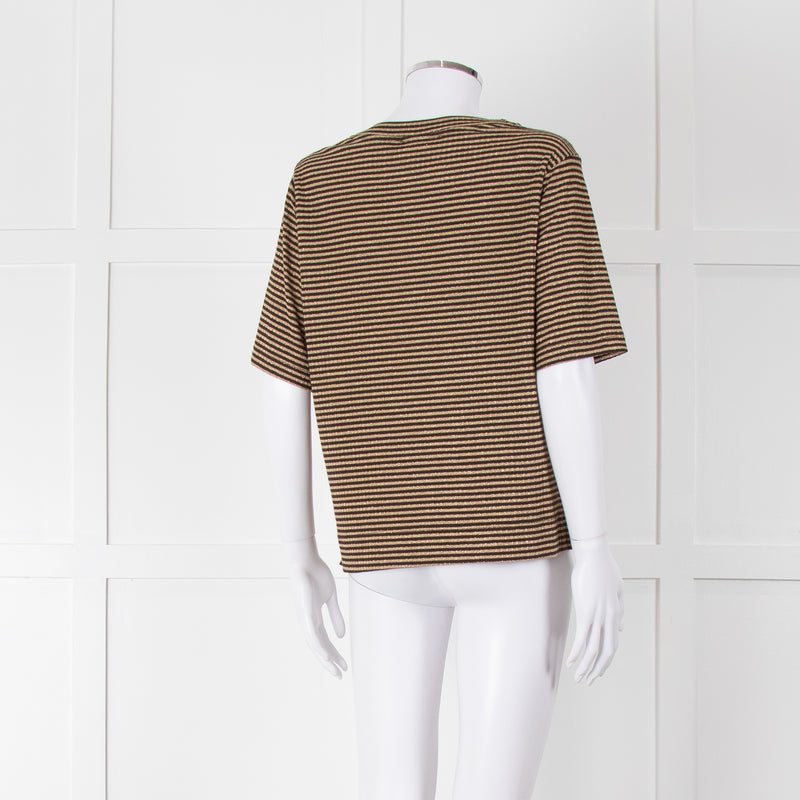 Momoni Gold and Brown Stripe Short Sleeve T-Shirt