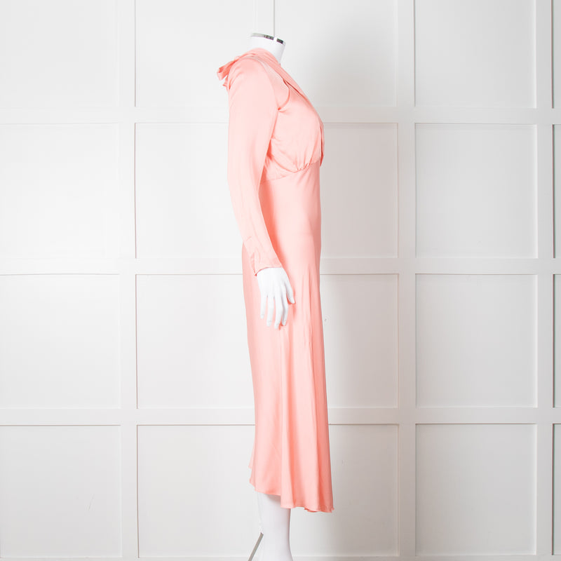 Sandro Pink Satin Midi Dress with Tie Back