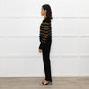 Ba&sh Black Brown Stripes Gold Buttons On Shoulders Wool Blend Jumper