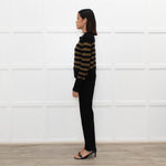 Ba&sh Black Brown Stripes Gold Buttons On Shoulders Wool Blend Jumper