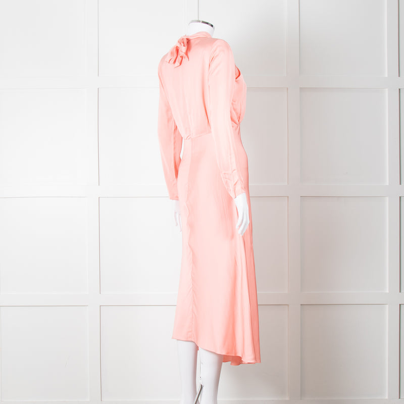 Sandro Pink Satin Midi Dress with Tie Back