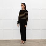 Ba&sh Black Brown Stripes Gold Buttons On Shoulders Wool Blend Jumper