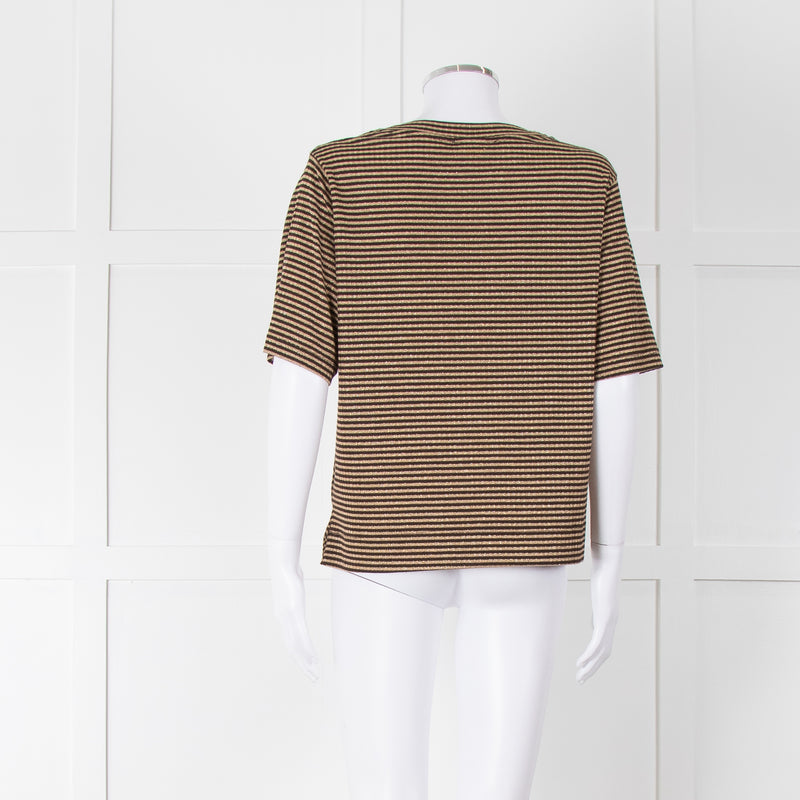 Momoni Gold and Brown Stripe Short Sleeve T-Shirt