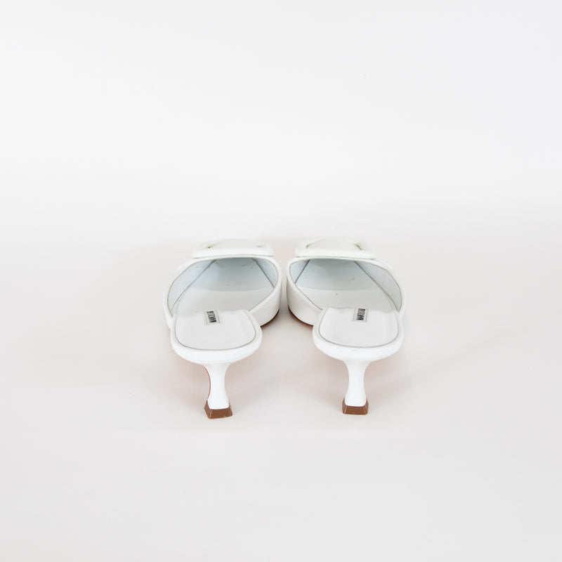 Manolo Blahnik White Maysale Leather Court Shoes