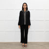 Alice + Olivia Black On Black Sequin White Frill Detail Silk Top
