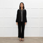 Alice + Olivia Black On Black Sequin White Frill Detail Silk Top