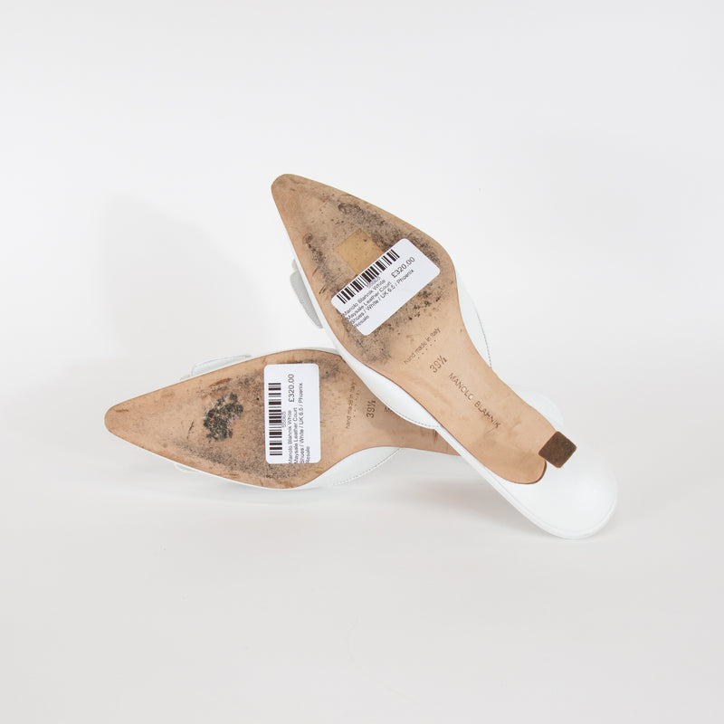 Manolo Blahnik White Maysale Leather Court Shoes