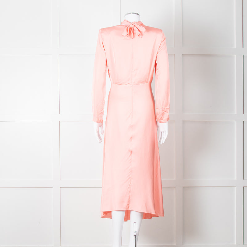 Sandro Pink Satin Midi Dress with Tie Back