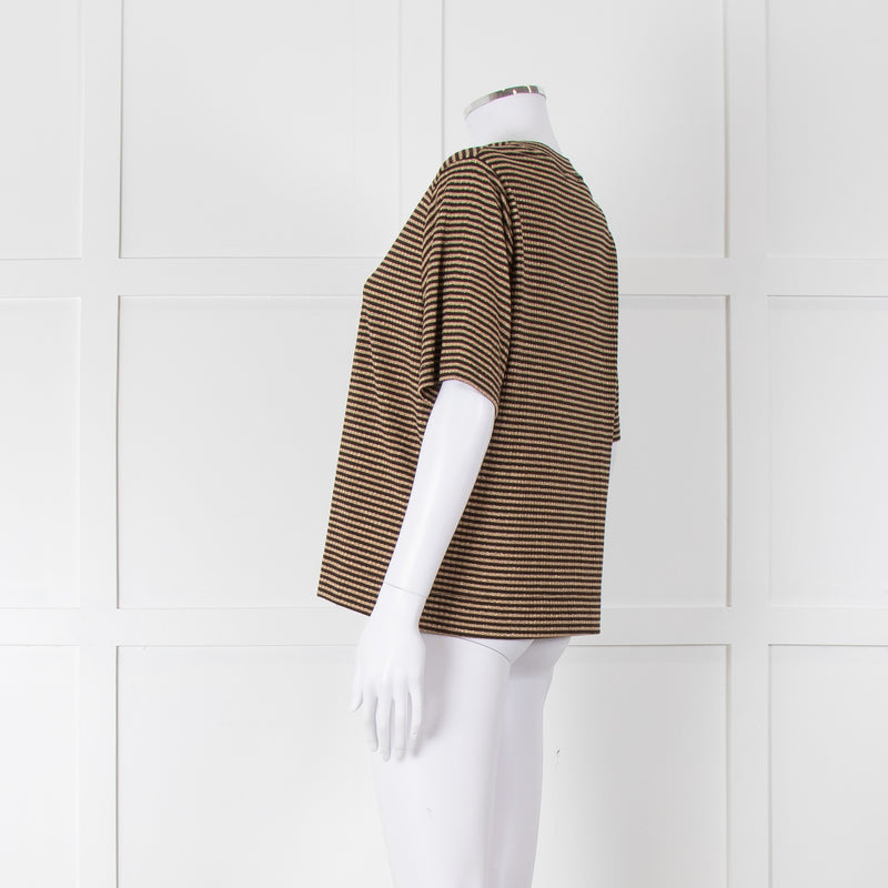 Momoni Gold and Brown Stripe Short Sleeve T-Shirt