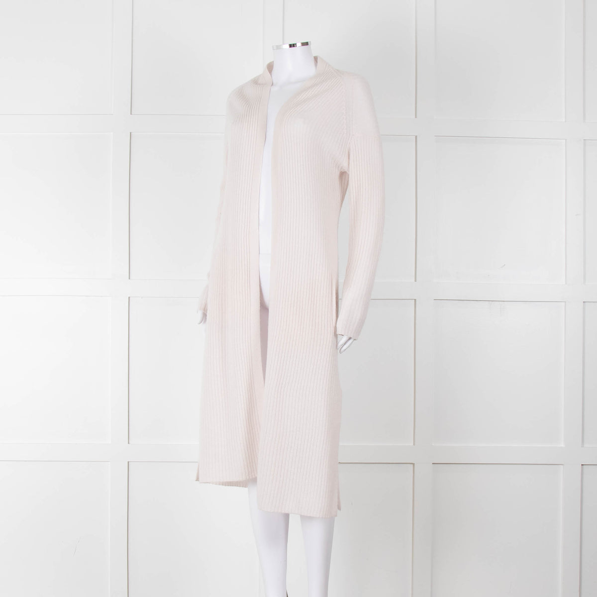 360 Cashmere Cream Long Line Ribbed Cardigan