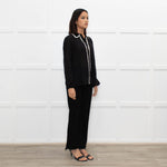 Alice + Olivia Black On Black Sequin White Frill Detail Silk Top