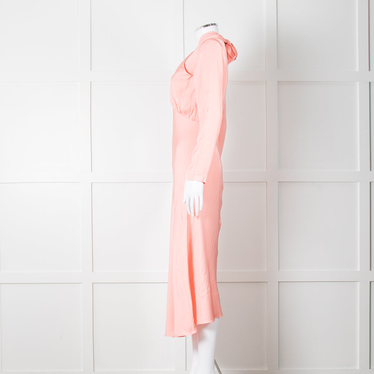 Sandro Pink Satin Midi Dress with Tie Back