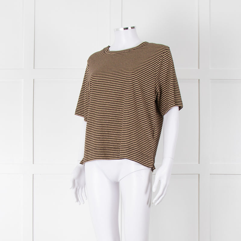Momoni Gold and Brown Stripe Short Sleeve T-Shirt