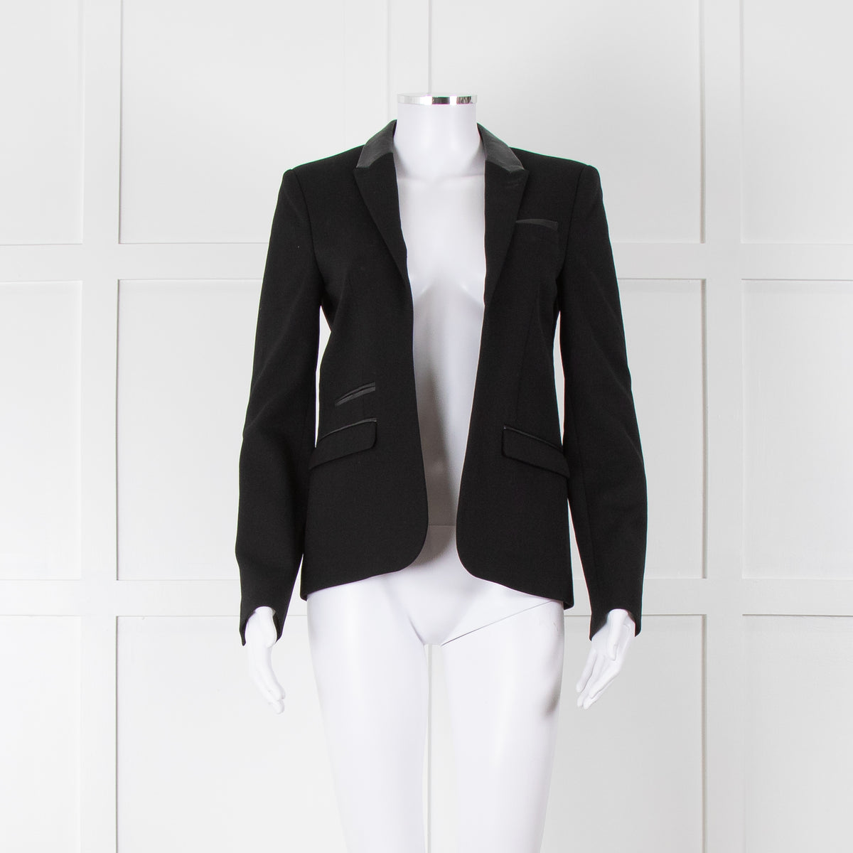 The Kooples Black Blazer With Leather Trim