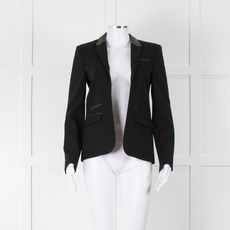 The Kooples Black Blazer With Leather Trim