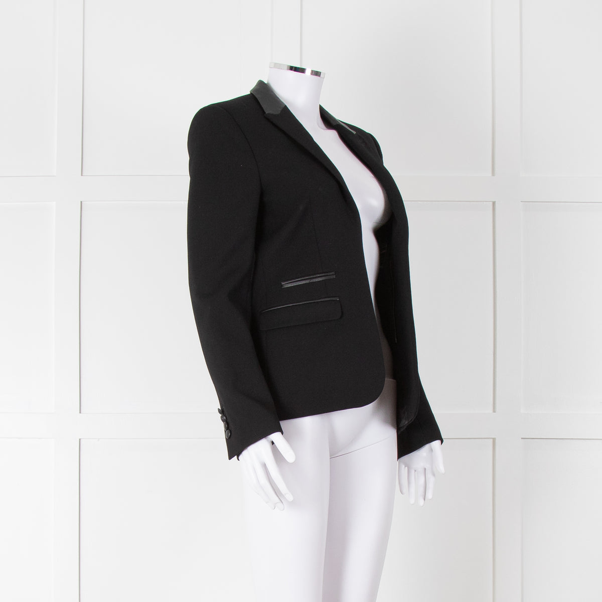 The Kooples Black Blazer With Leather Trim